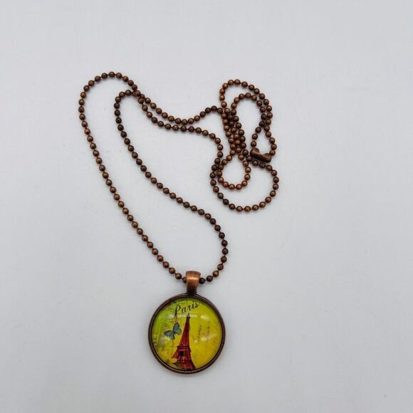 Paris Emblem Necklace with Dog Tag Motif and Chain Copper Color 12" Chain - Picture 2 of 7